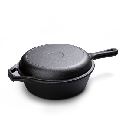 Cast iron vegetable oil / preseasoned sauce pot / sauce pan  Double Use Sauce Pan With Fry Pan Lid