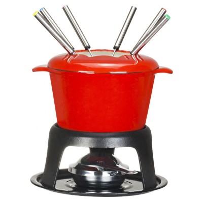 Family Kitchen Use Enamel Cast Iron hot pot Cheese/Chocolate Fondue set